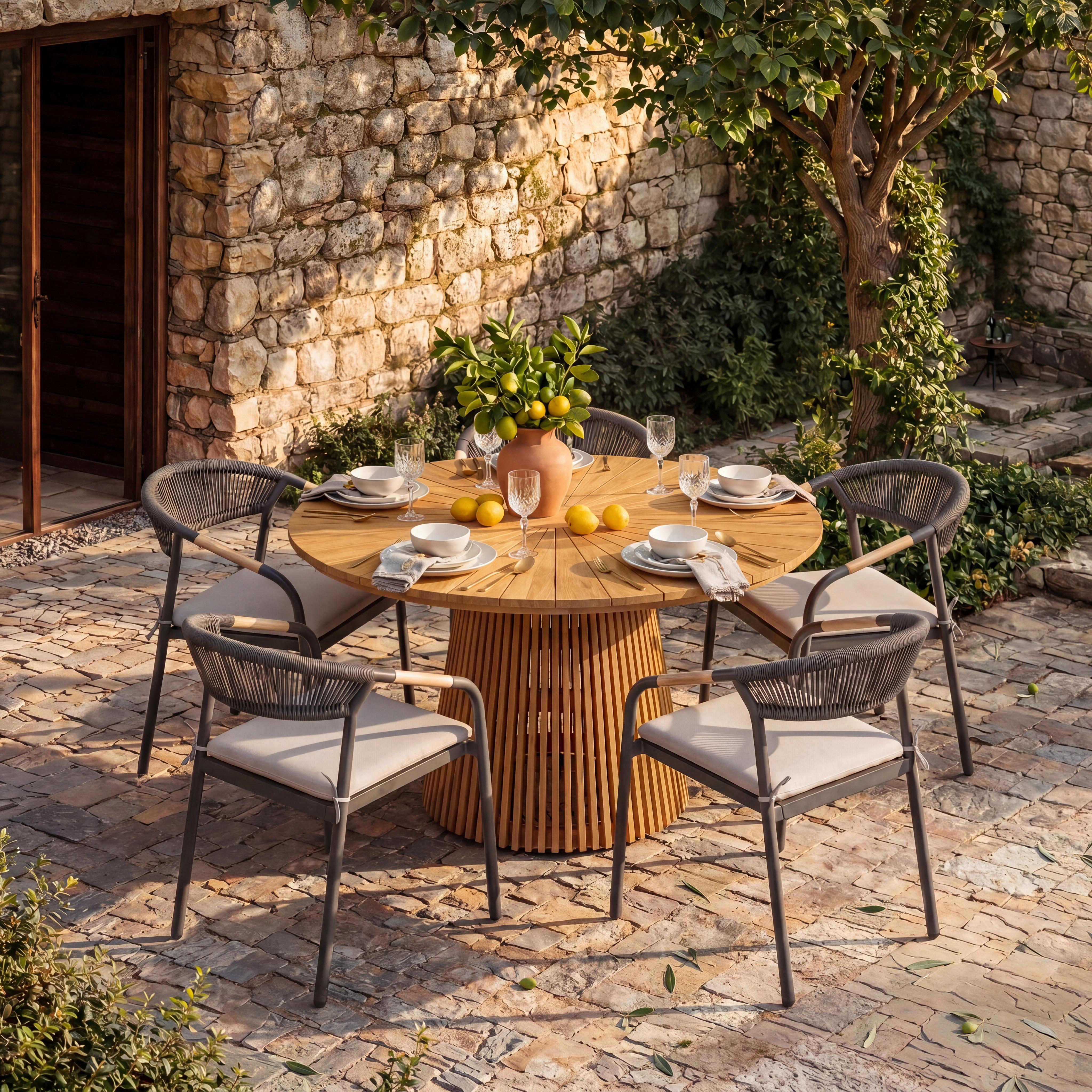 Gartentisch Sanja Massiv Teak ca. Ø 140x76 cm - Teakfarben, MODERN, Holz (140/76cm) - Bessagi Garden