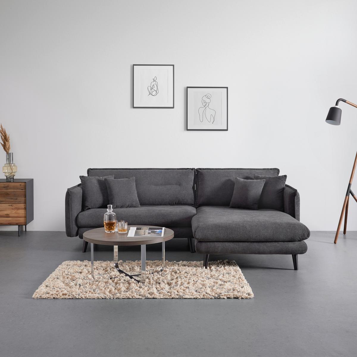 Wohnlandschaft Dajana Dunkelgrau Webstoff - Dunkelgrau/Schwarz, Modern, Holz/Textil (251/102/173cm) - Bessagi Home