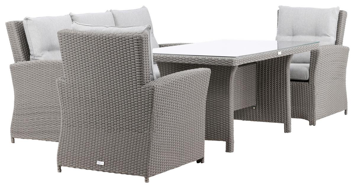 Dining-Loungeset Brentwood Grau, Kunststoffgeflecht - Grau, KONVENTIONELL, Glas/Kunststoff - Gardenson