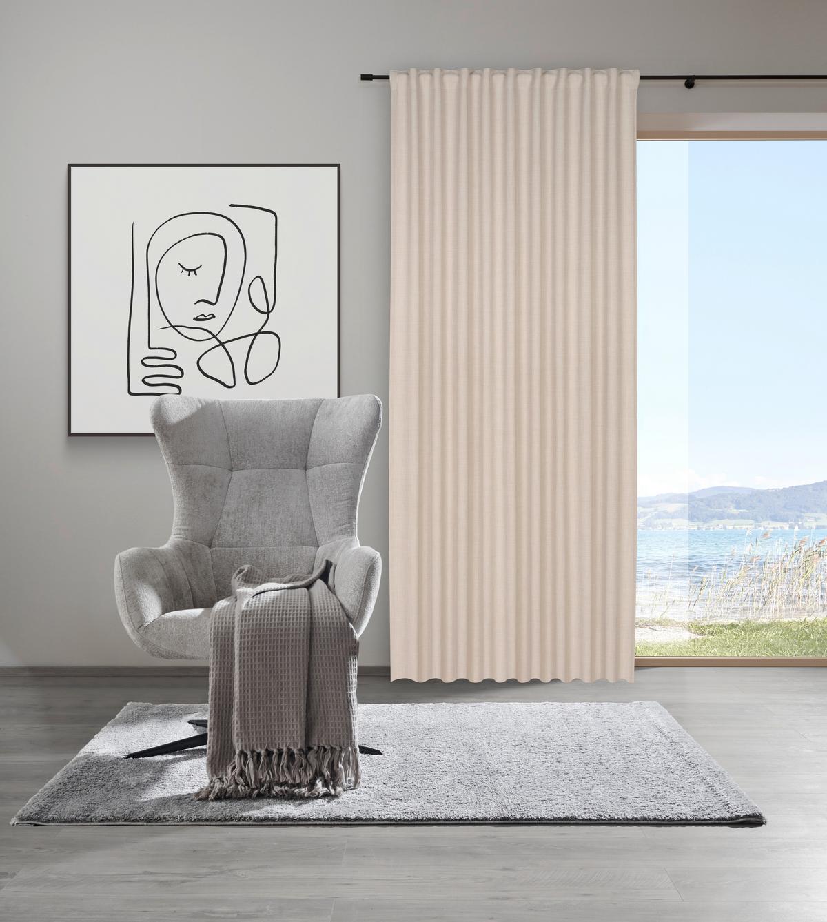 Fertigvorhang Leo Sandfarben ca. 135x300cm - Sandfarben, MODERN, Textil (135/300cm) - Premium Living