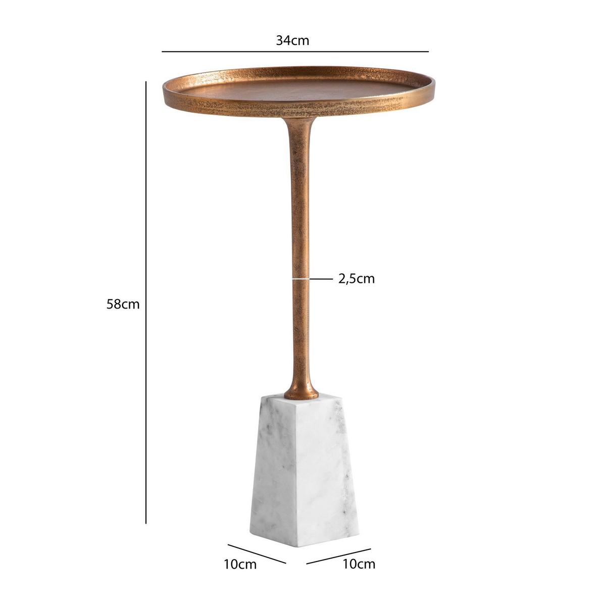 BEISTELLTISCH WL7.207 - Weiss/Goldfarben, Design, Stein/Metall (34/34/58cm) - Livetastic