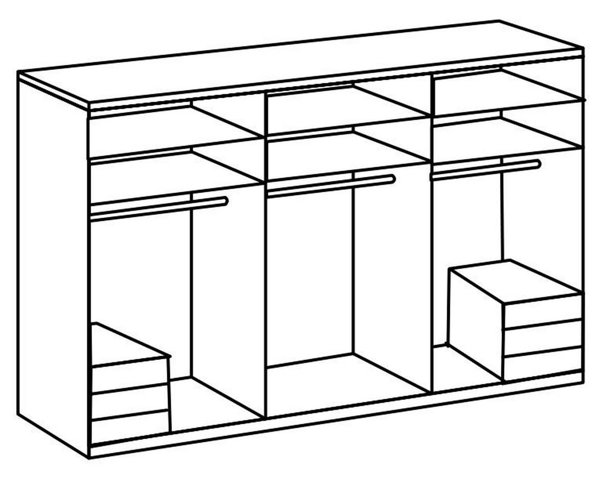Drehtürenschrank Level 36D mit Laden ca. 300 cm Eiche/Weiß - Chromfarben/Weiß Hochglanz, MODERN, Holzwerkstoff/Metall (300/236/58cm) - MID.YOU