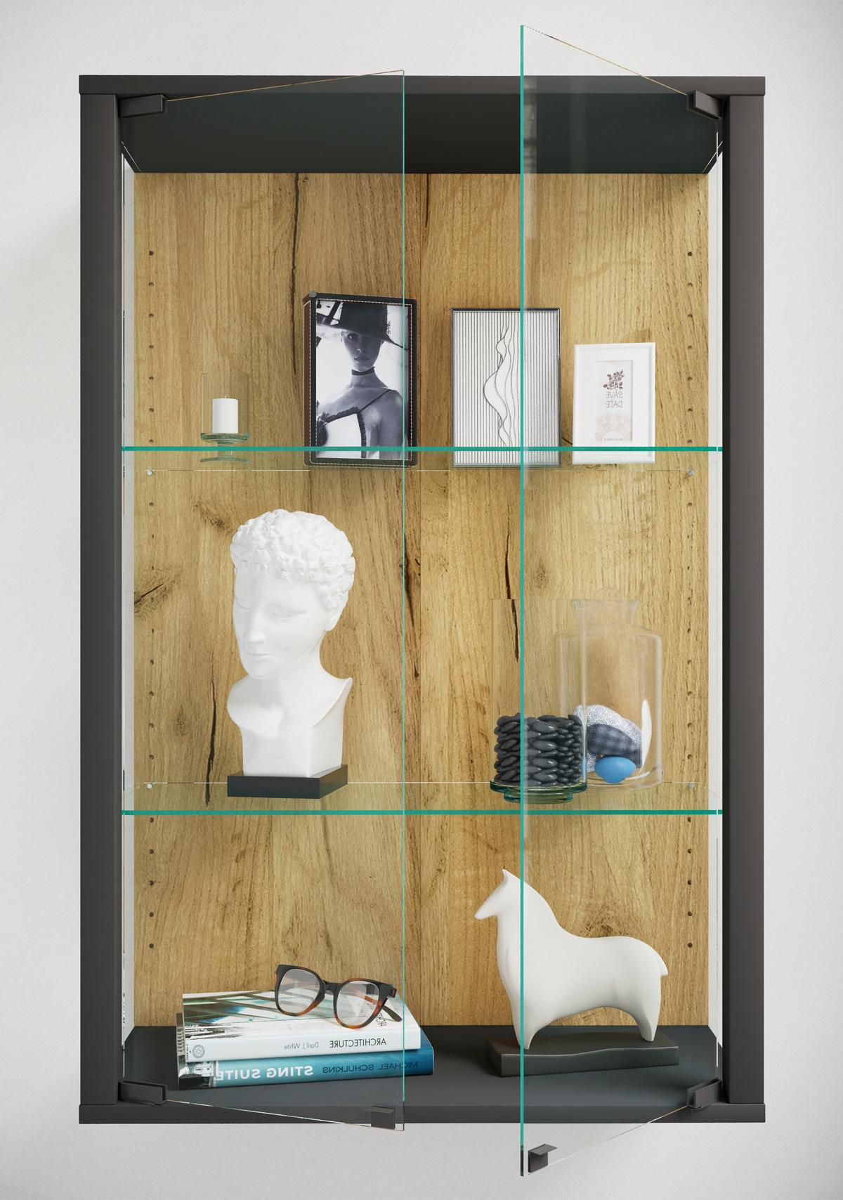 Hängevitrine Udina Honigeiche/Schwarz - Honigeiche/Klar, Design, Glas/Holzwerkstoff (59/80/25cm) - Livetastic