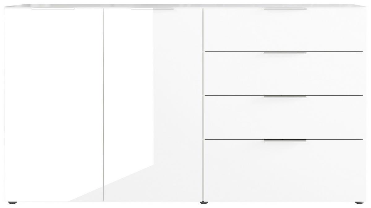Sidebaord Oakland in Weiß - Chromfarben/Schwarz, MODERN, Glas/Holzwerkstoff (184/102/42cm) - Premium Living