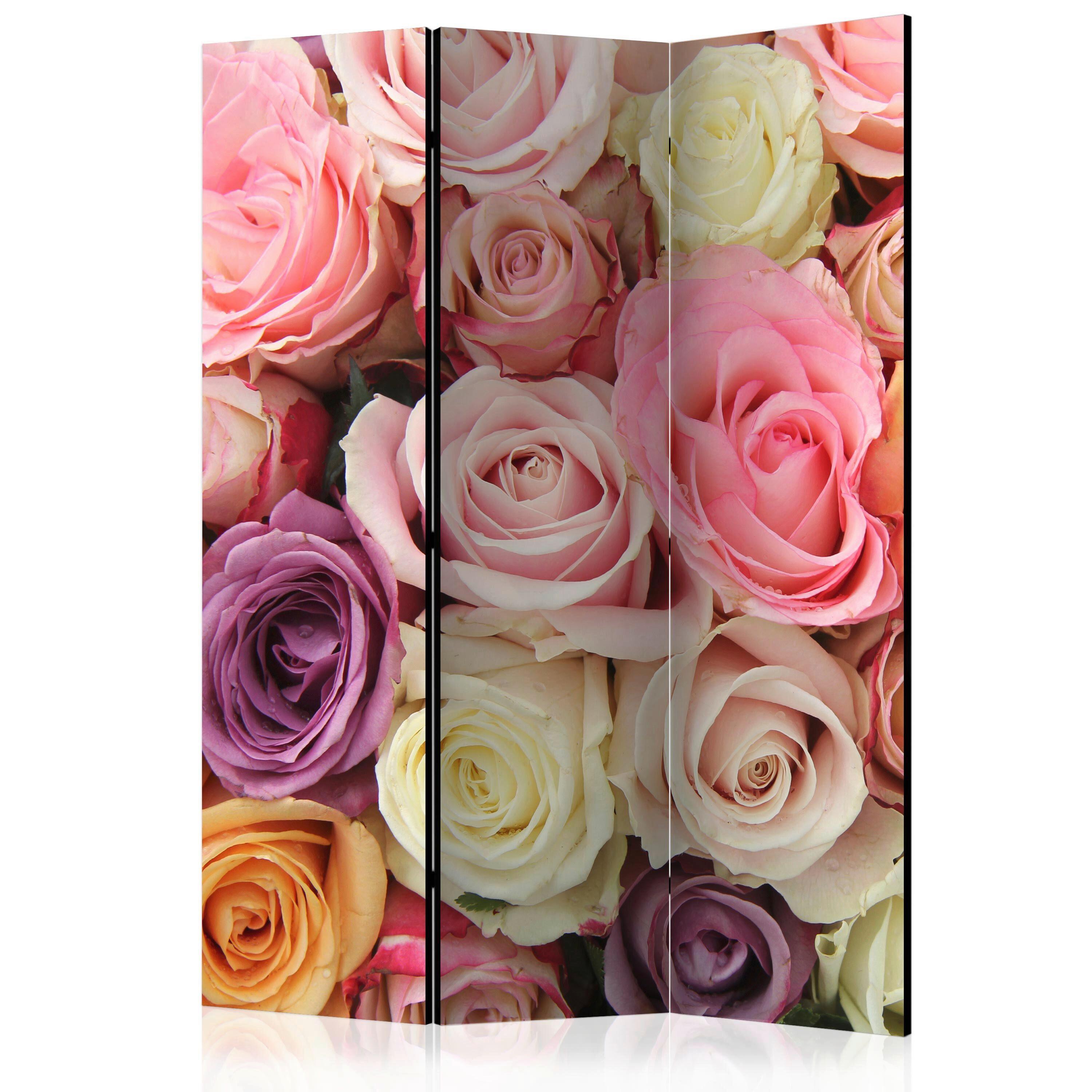 Paravan Pastel Roses, 3-Delni, Dvostranski - vijolična/svetlo roza, Basics, tekstil/les (135/172/3cm) - artgeist
