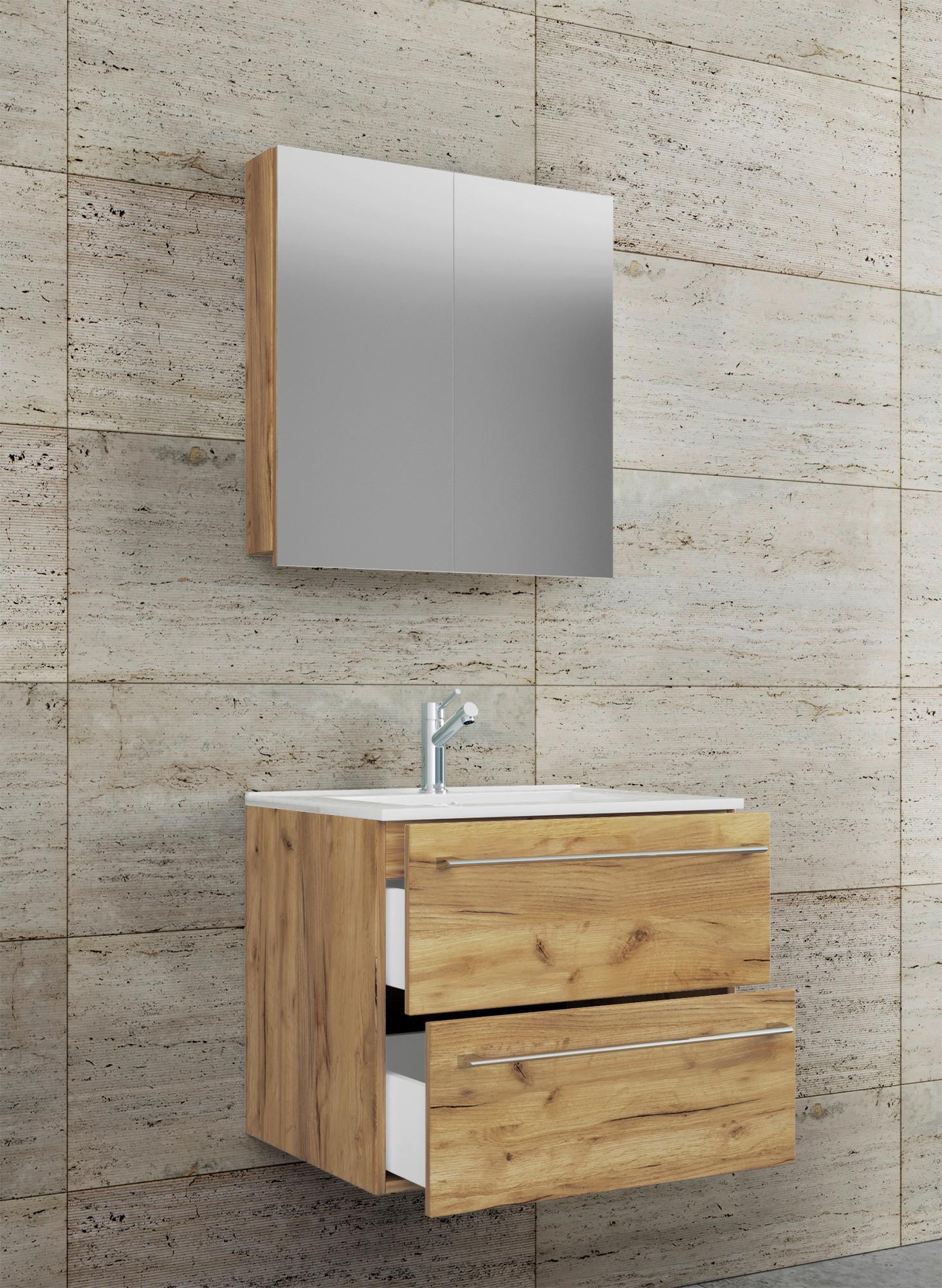Kopalnica Badinos, Hrast - bela/barve aluminija, Moderno, kovina/leseni material (60cm) - MID.YOU