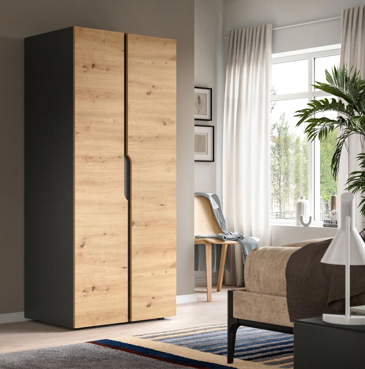 Drehtürenschrank ANGA Anthrazit, Eiche Artisan - Anthrazit/Eiche Artisan, MODERN, Holzwerkstoff (80/180/51cm) - MID.YOU