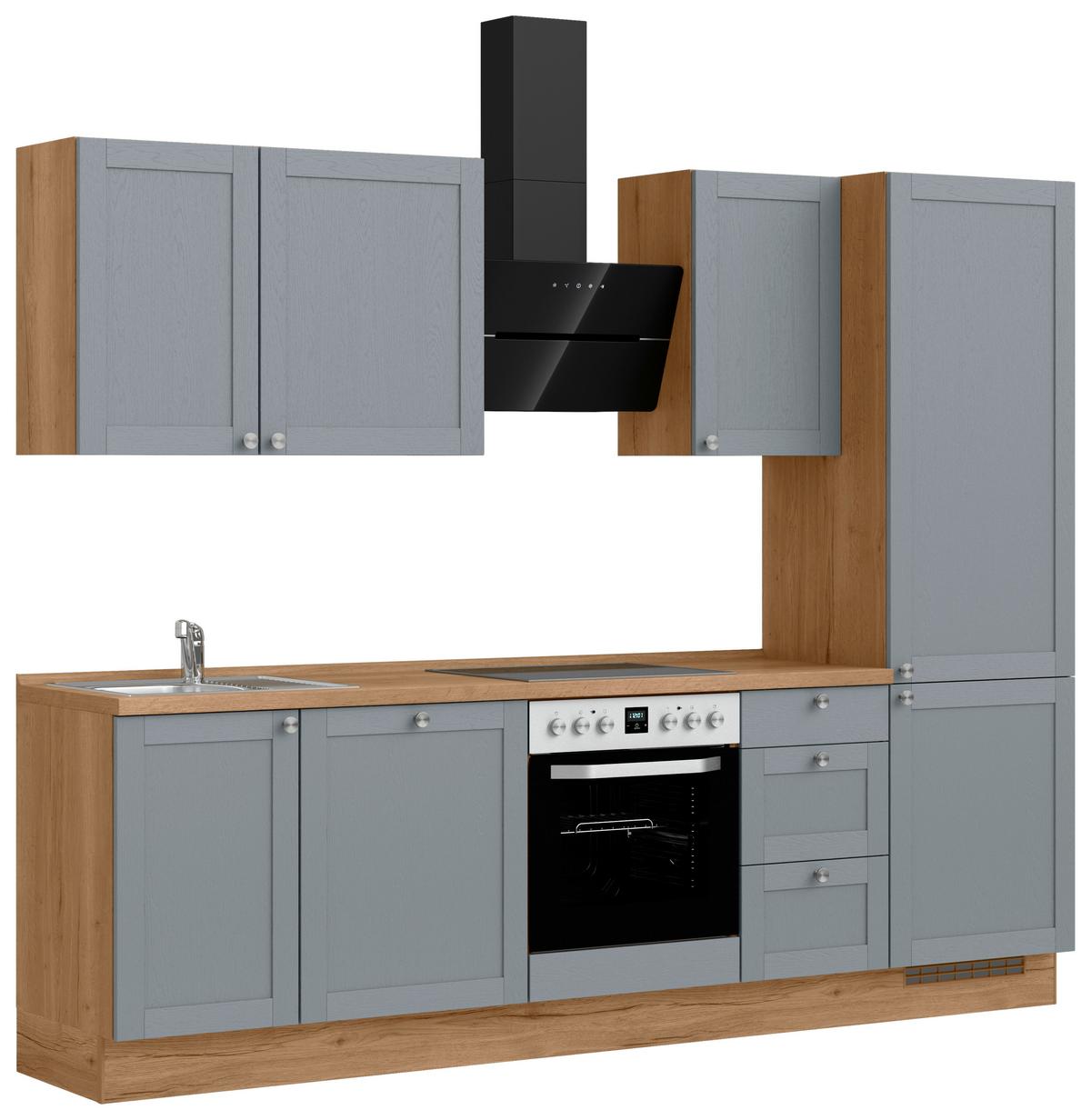 Küchenleerblock Frame High o. Geräte Blaugrau - Edelstahlfarben/Eichefarben, ROMANTIK / LANDHAUS, Holzwerkstoff/Metall (270cm) - Nobilia