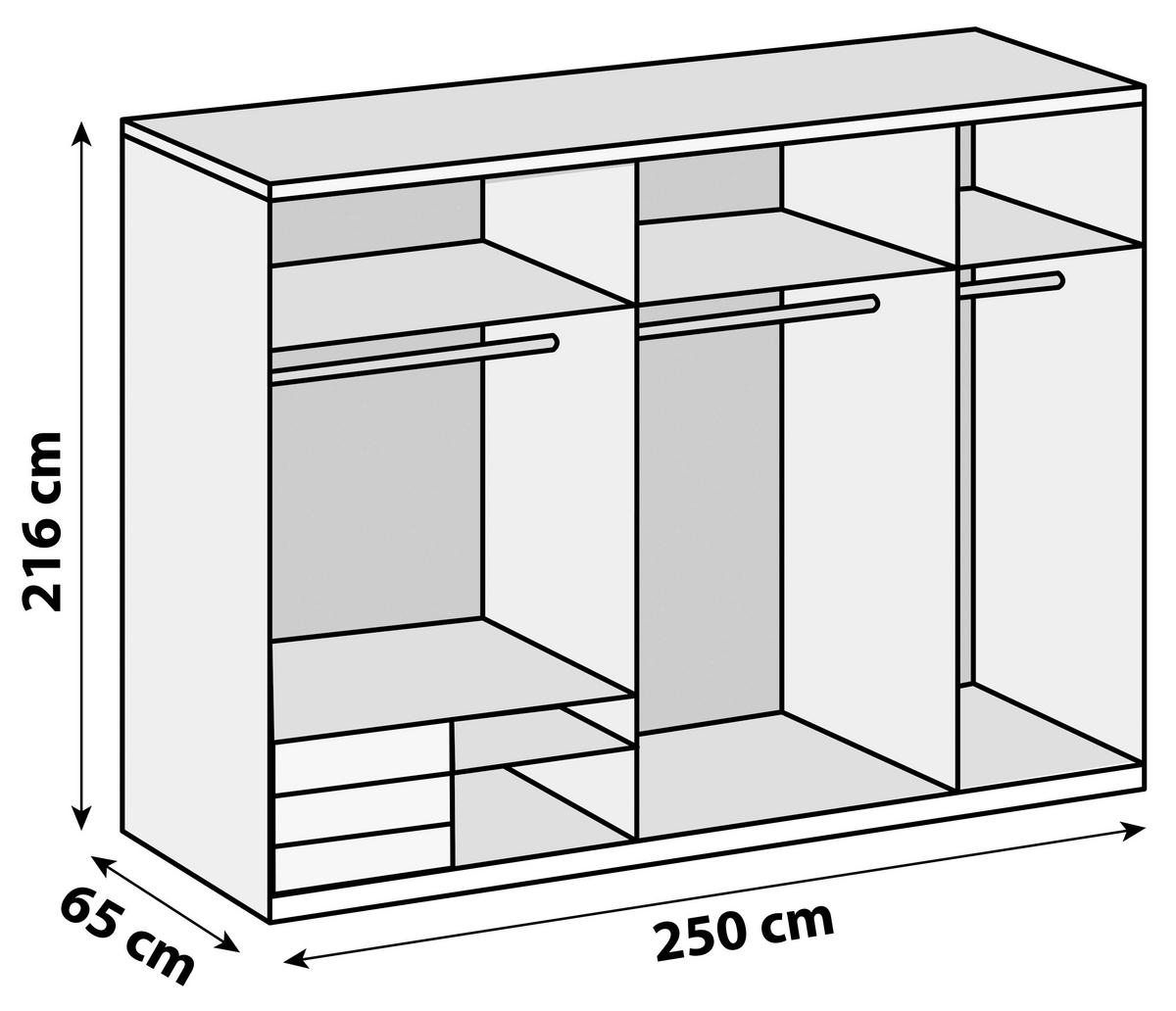 Schwebetürenschrank Level 36D ca. 250 cm Graphitfarben/Weiß - Chromfarben/Weiß Hochglanz, MODERN, Holzwerkstoff/Metall (250/216/65cm) - MID.YOU
