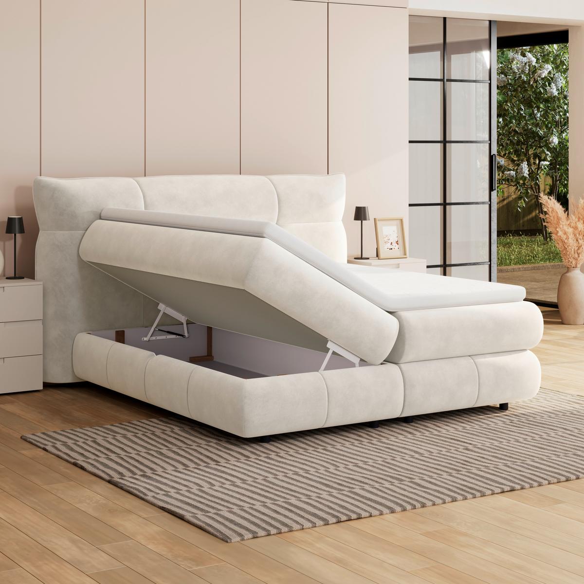 Boxspring Krevet Carmelo - crna/krem, Trend, tekstil/plastika (180/200cm) - Premium Living