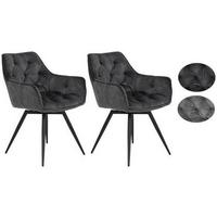 Armlehnstuhl Florentina Samt Anthrazit gepolstert 2er-Set - Anthrazit/Schwarz, MODERN, Textil/Metall (56/82/63cm) - MID.YOU