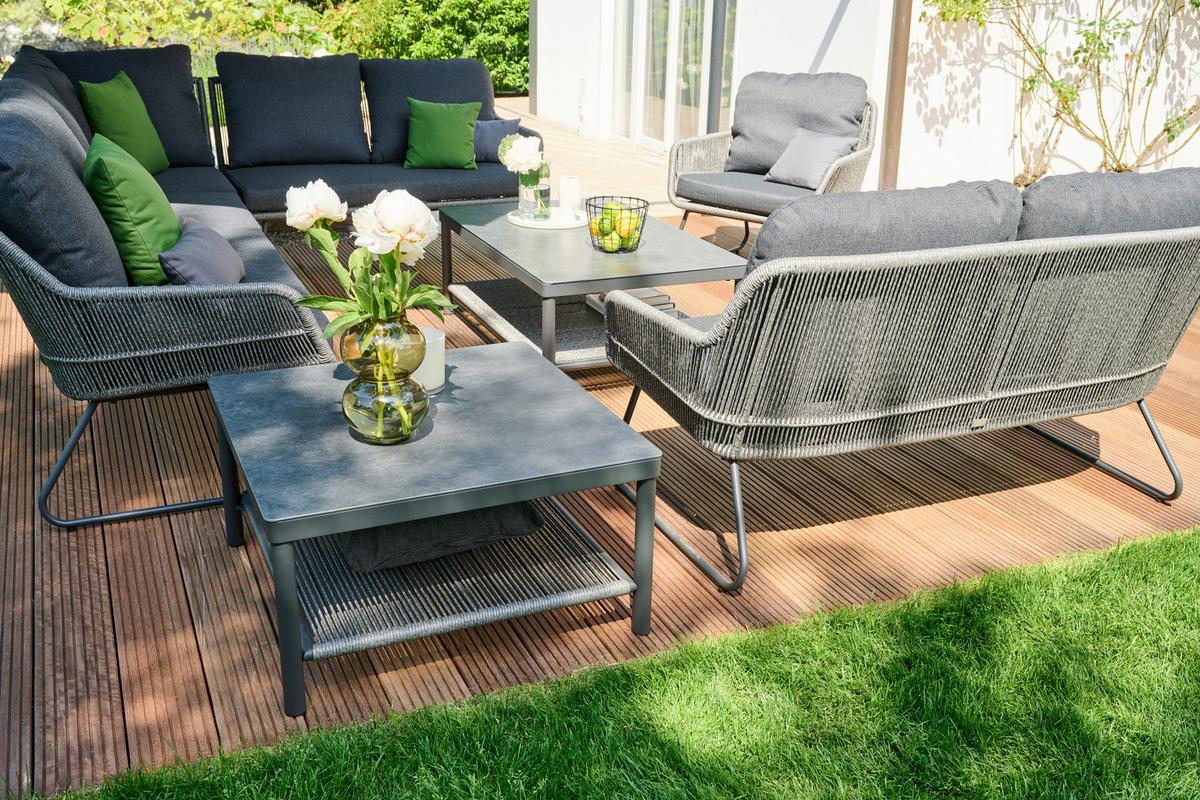 Loungegarnitur Kansas Grau - Grau, Basics, Kunststoff/Textil (145/76/73,5cm) - Siena Garden