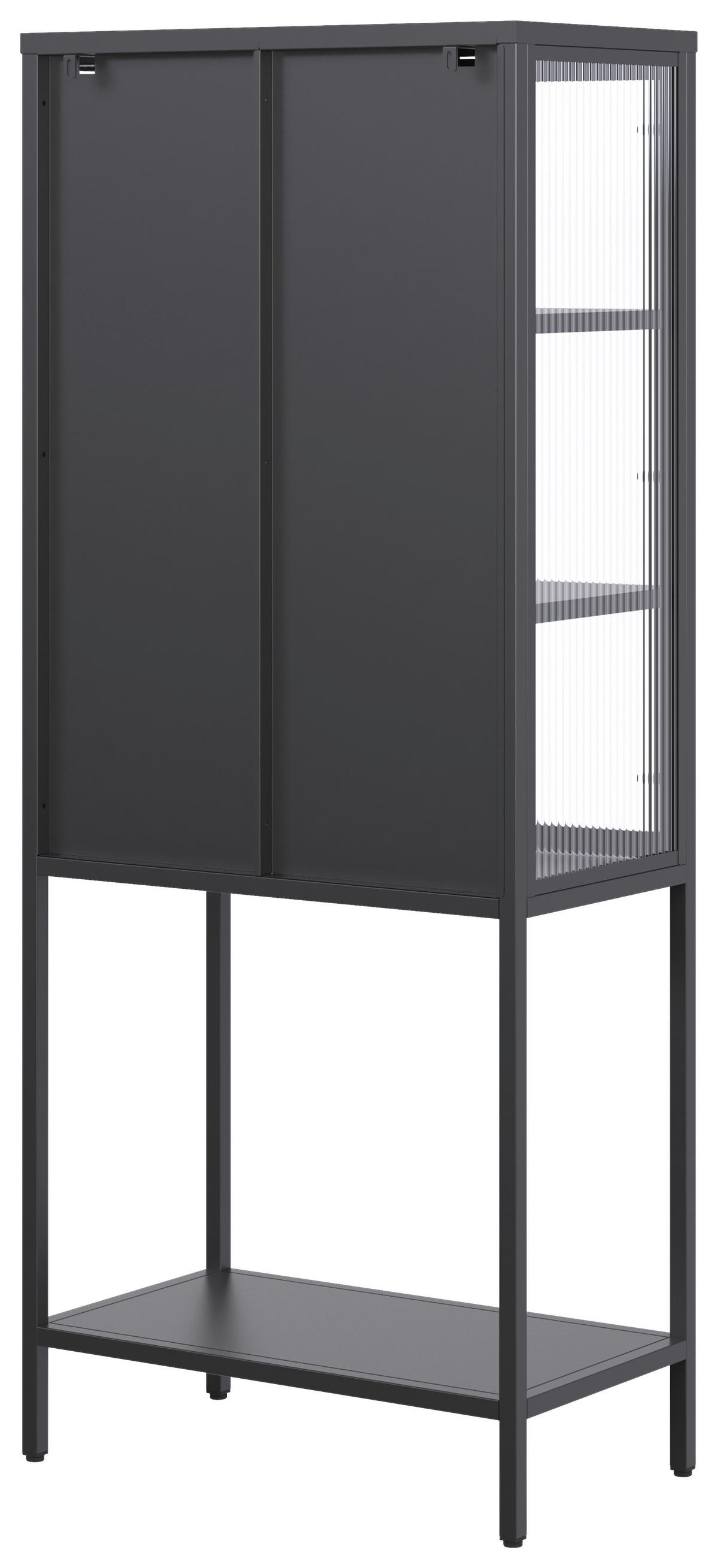 Vitrine Cube Schwarz Metall Riffelglas - Klar/Schwarz, MODERN, Glas/Metall (60/146/34cm) - Premium Living
