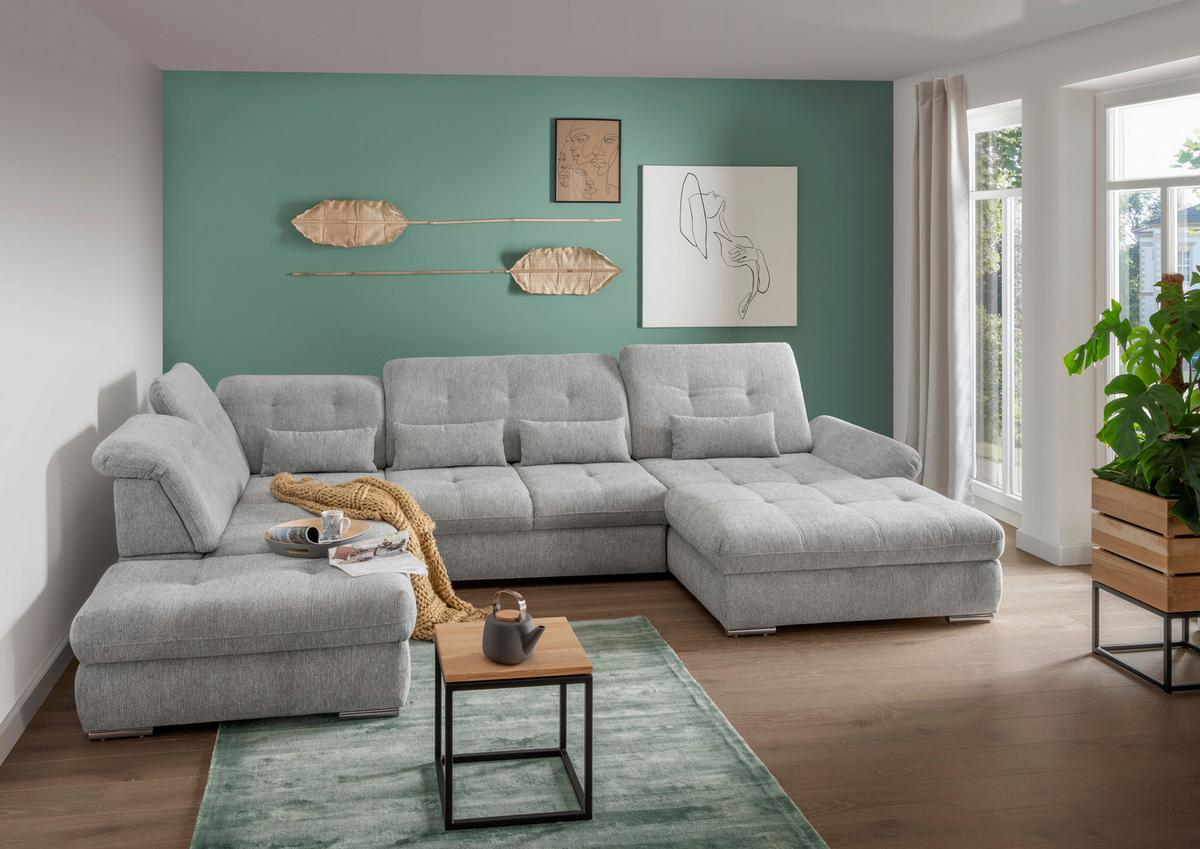 Wohnlandschaft Dalida Silberfarben Chenille - Chromfarben/Silberfarben, Design, Textil/Metall (254/376/195cm) - Livetastic