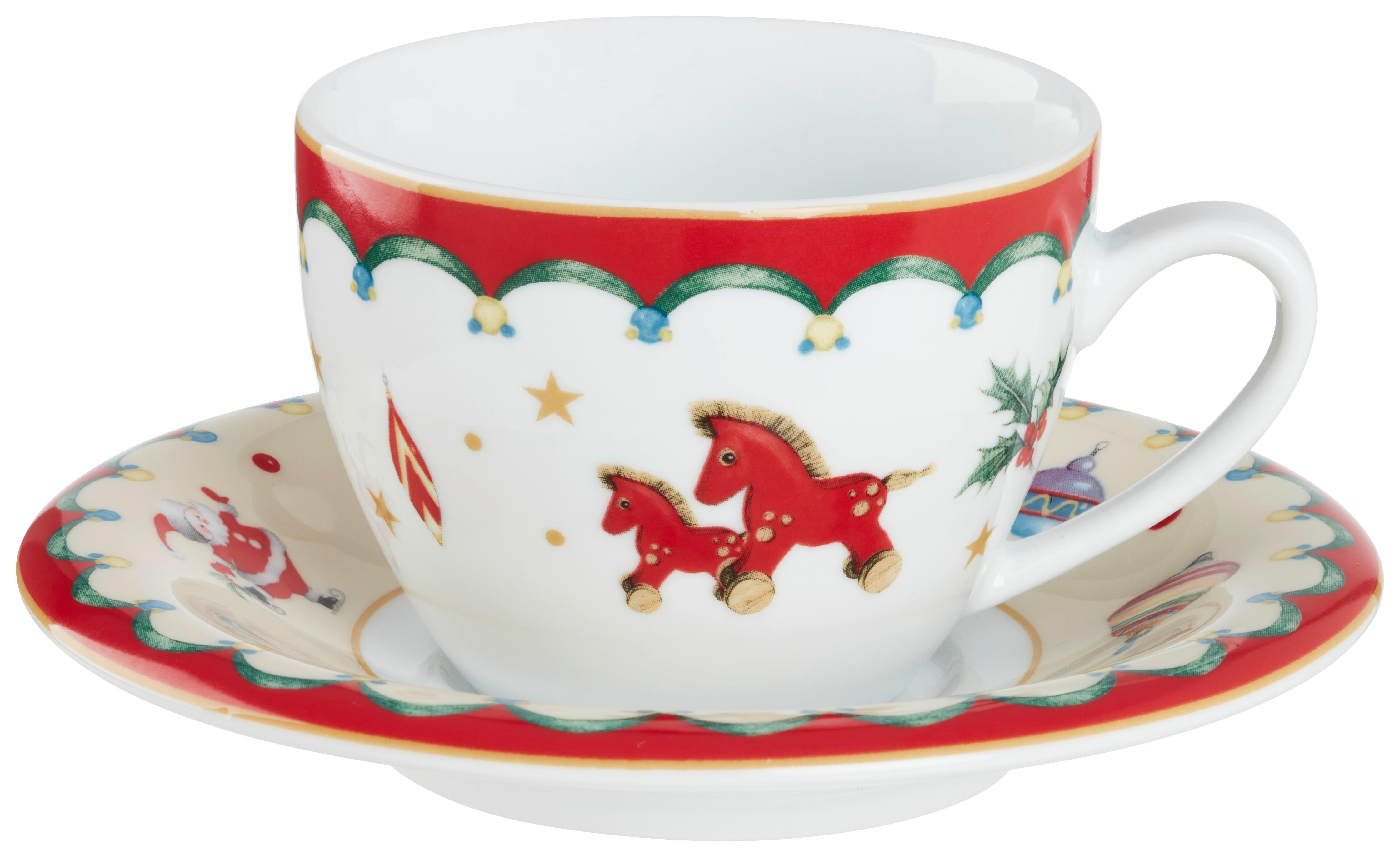 Skodelica S Krožničkom Xmas, Porcelan, 200ml - rdeča/bela, Konvencionalno, keramika - Mömax