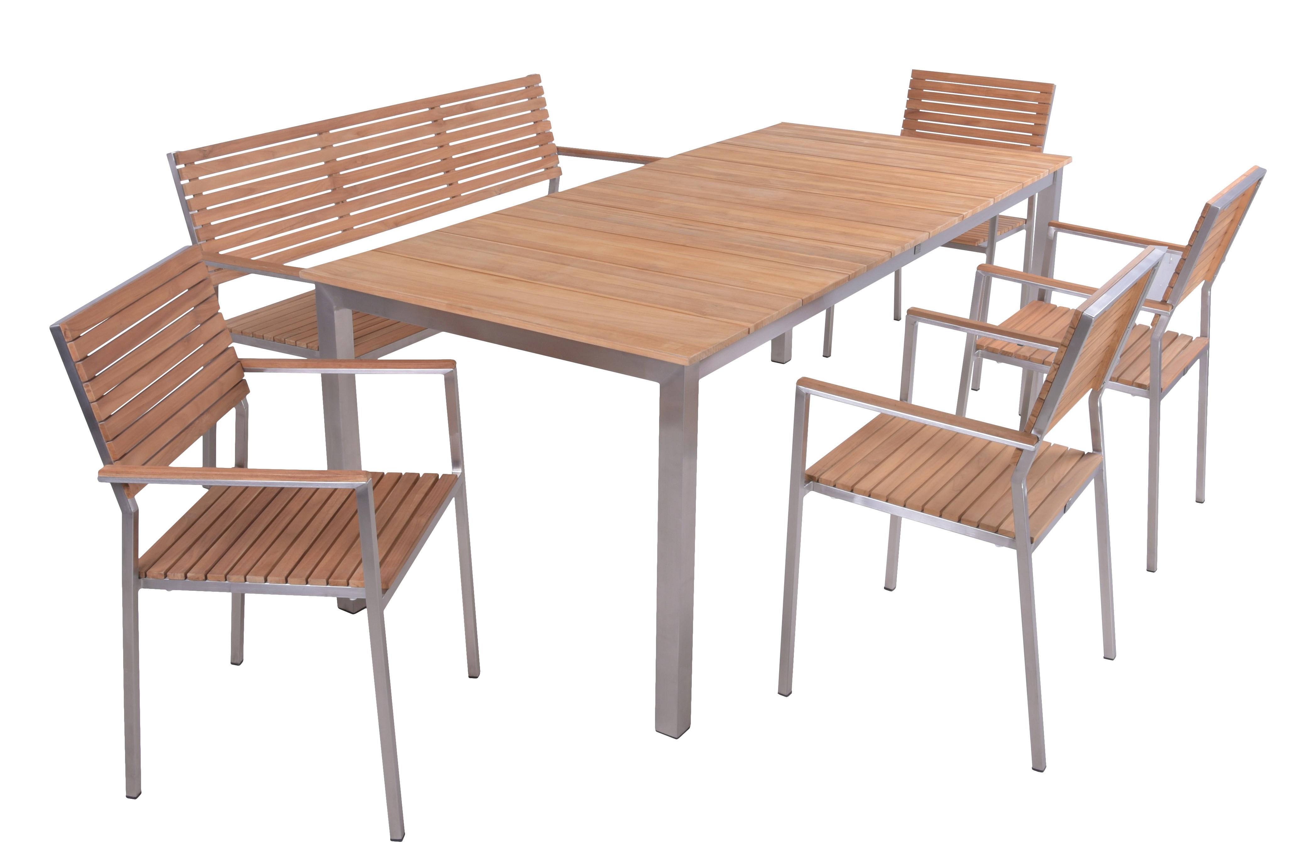 Gartentischgruppe Dallas- Denver Teak 6-tlg. - Silberfarben/Schwarz, Basics, Holz/Kunststoff - Gardenson