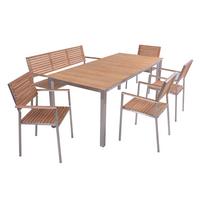 Gartentischgruppe Dallas- Denver Teak 6-tlg. - Silberfarben/Schwarz, Basics, Holz/Kunststoff - Gardenson