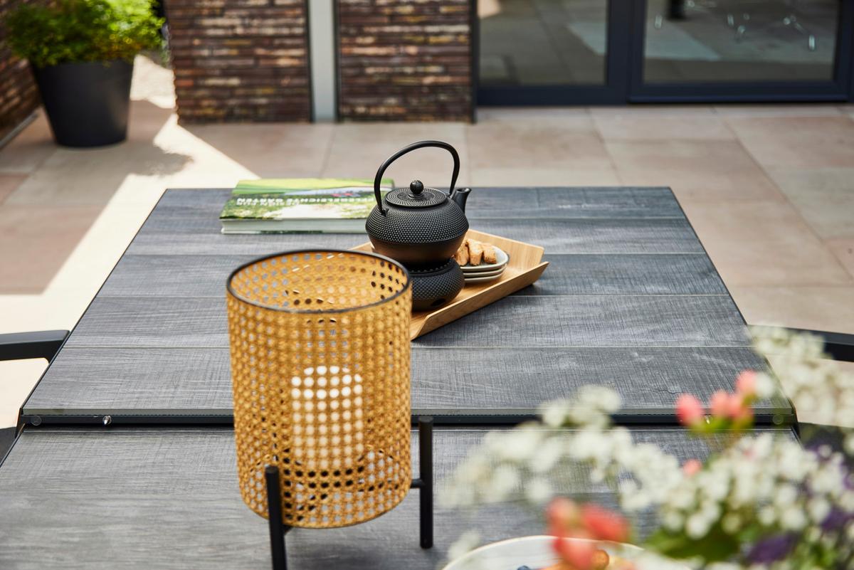 Gartentischgruppe Reno 9-tlg. Anthrazit - Anthrazit, MODERN, Keramik/Kunststoff (100/88/260cm) - Siena Garden