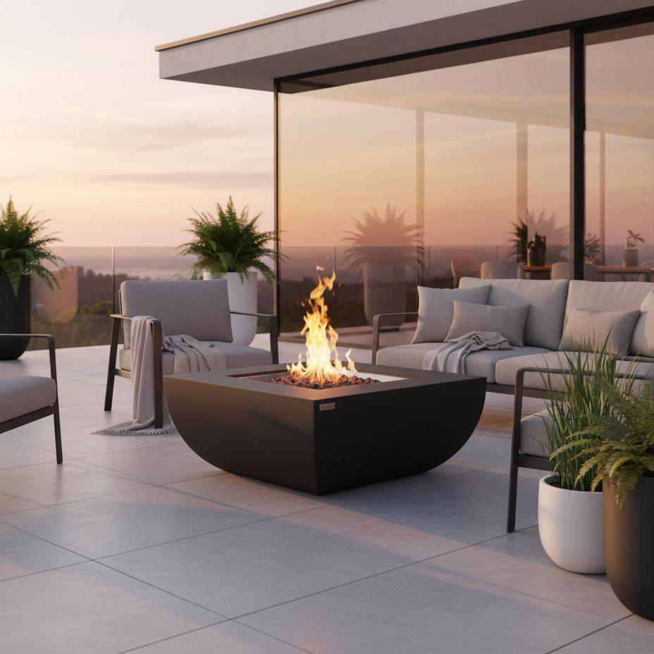 Feuerstelle Aurora Schwarz - Schwarz, KONVENTIONELL, Stein/Metall (87/36/87cm) - Gardenson