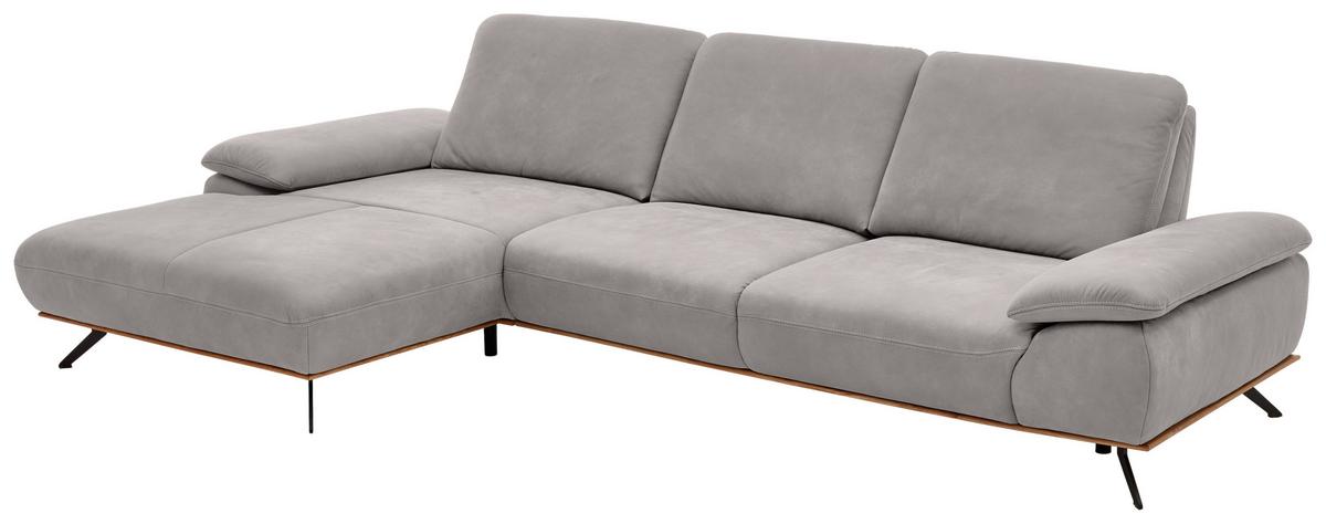 Wohnlandschaft Erling Hellgrau - Beige/Hellgrau, MODERN, Leder/Metall (187/89/322cm) - Premium Living