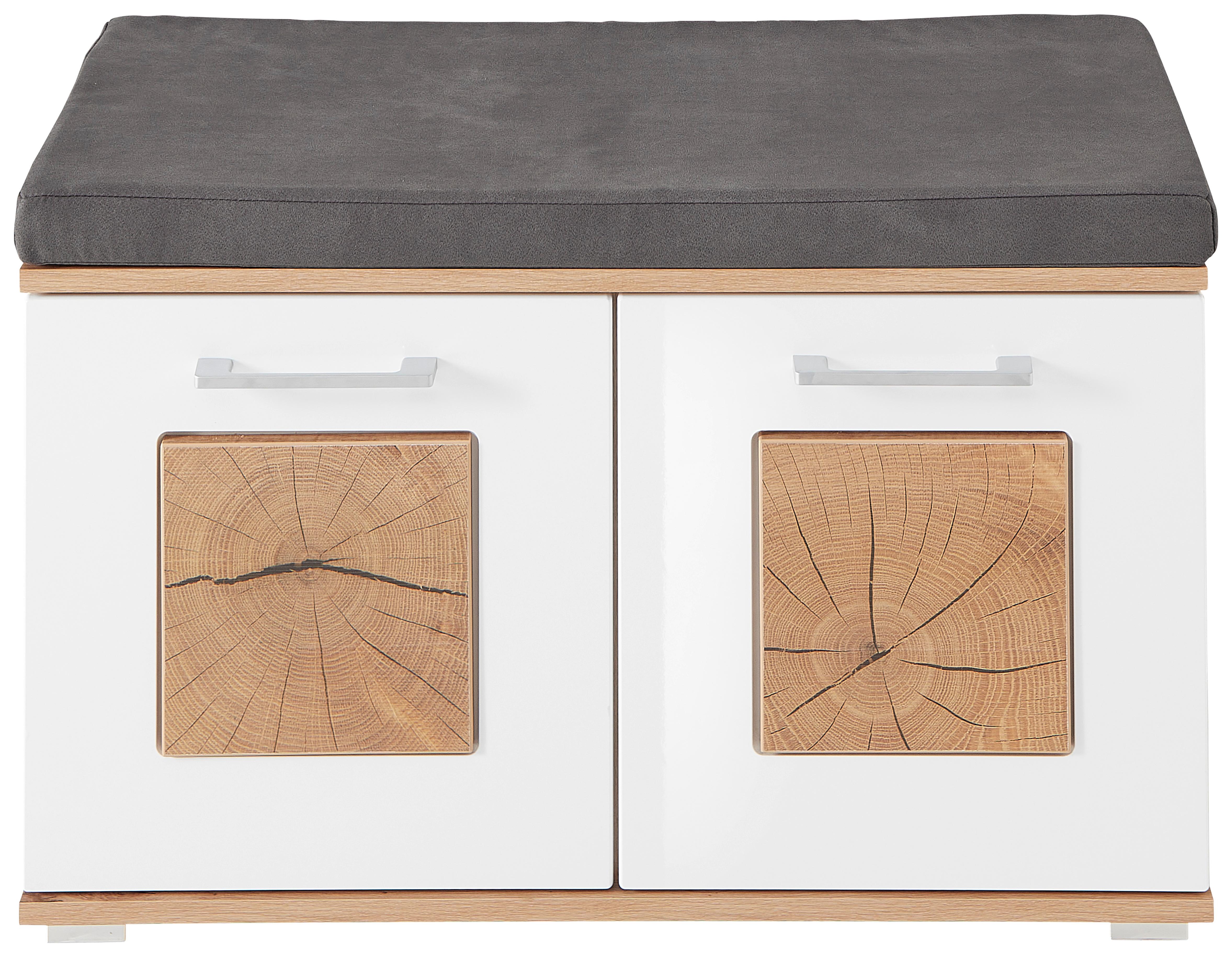 Garderobenbank in Eiche/Weiss Hochglanz - Weiss Hochglanz/Chromfarben, Modern, Holzwerkstoff/Kunststoff (84/53/38cm) - Mömax