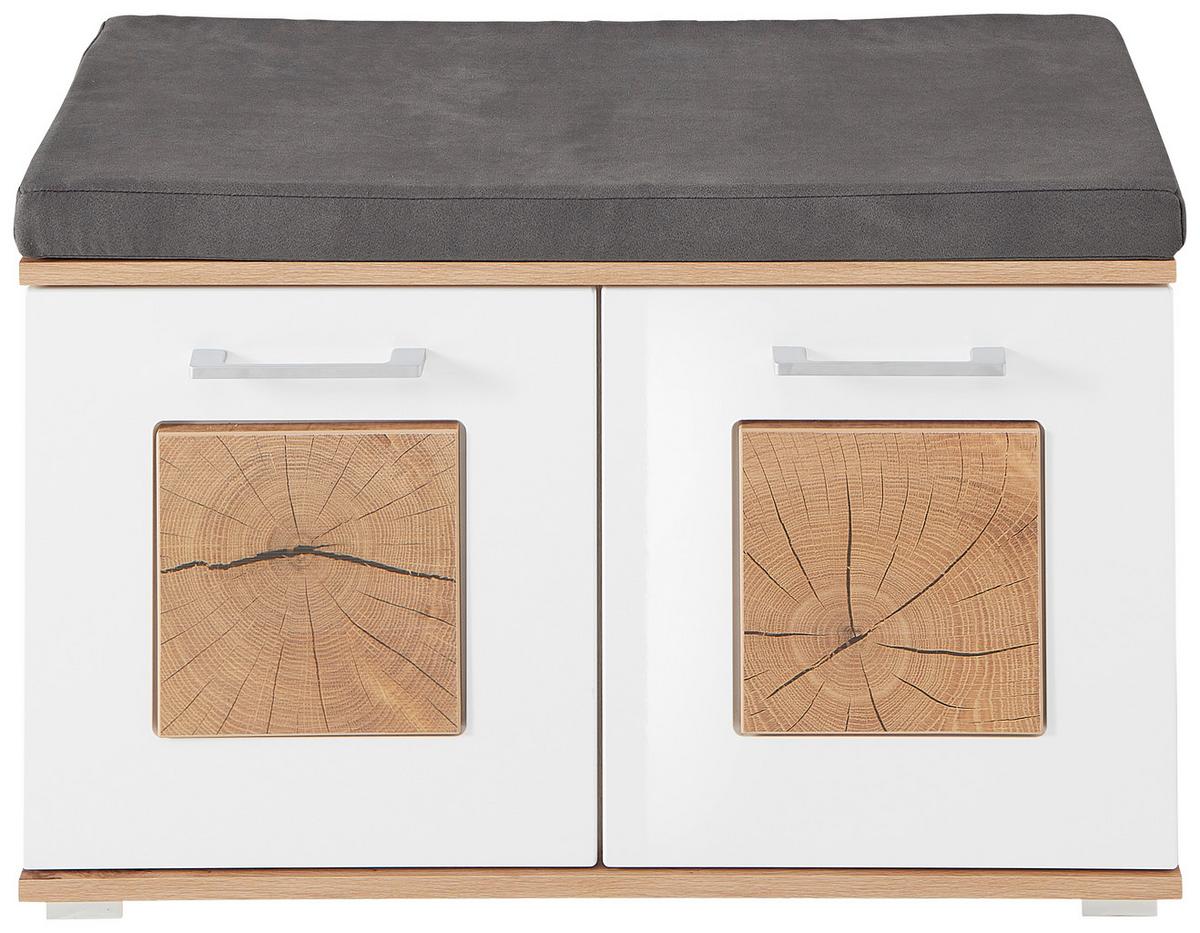 Garderobenbank in Eiche/Weiss Hochglanz - Weiss Hochglanz/Chromfarben, Modern, Holzwerkstoff/Kunststoff (84/53/38cm) - Mömax