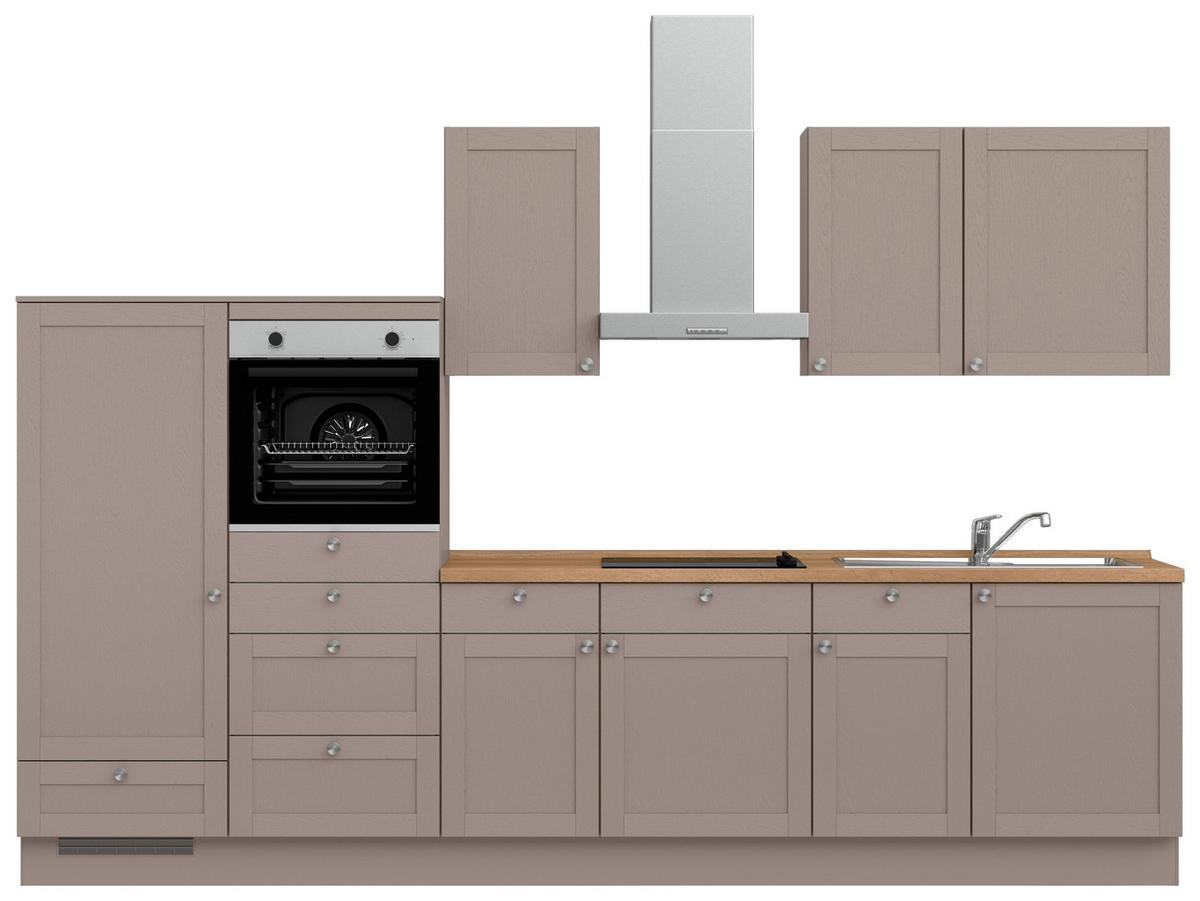 Küchenleerblock Frame Low o. Geräte Beigebraun - Edelstahlfarben/Eichefarben, MODERN, Holzwerkstoff/Metall (330cm) - Nobilia