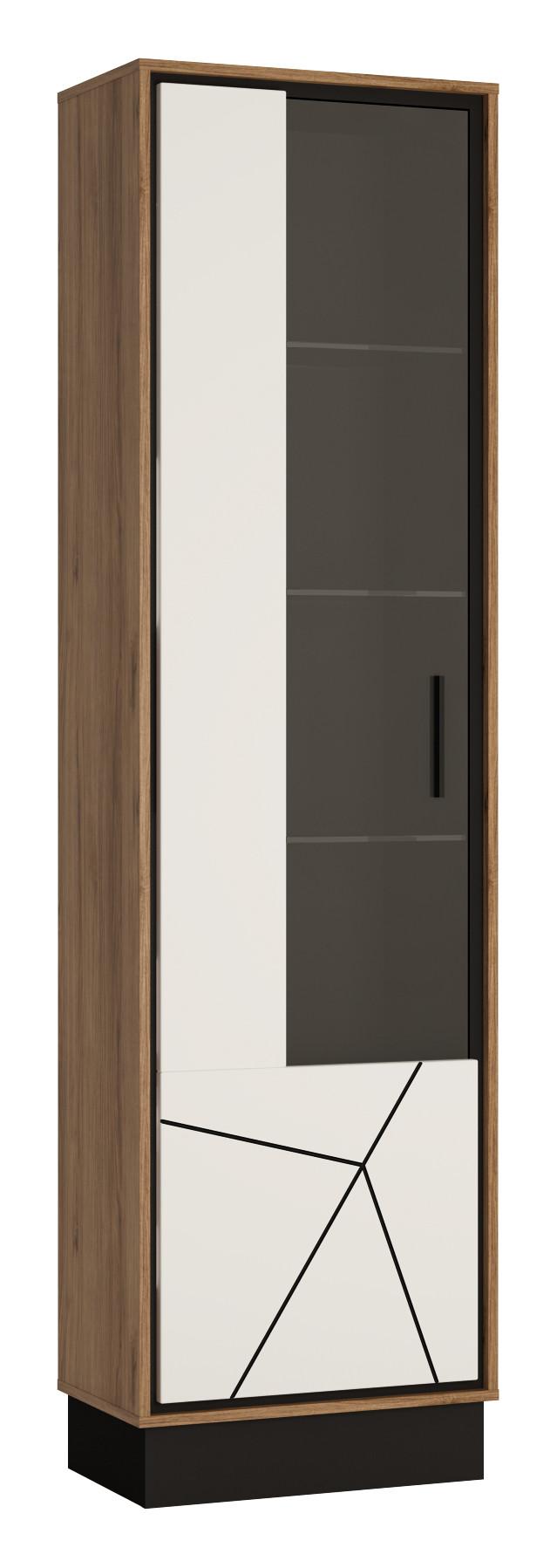 Vitrina Brolo, Bela, Barva Hrasta - črna/barve hrasta, Moderno, umetna masa/steklo (56,6/208,5/37cm)