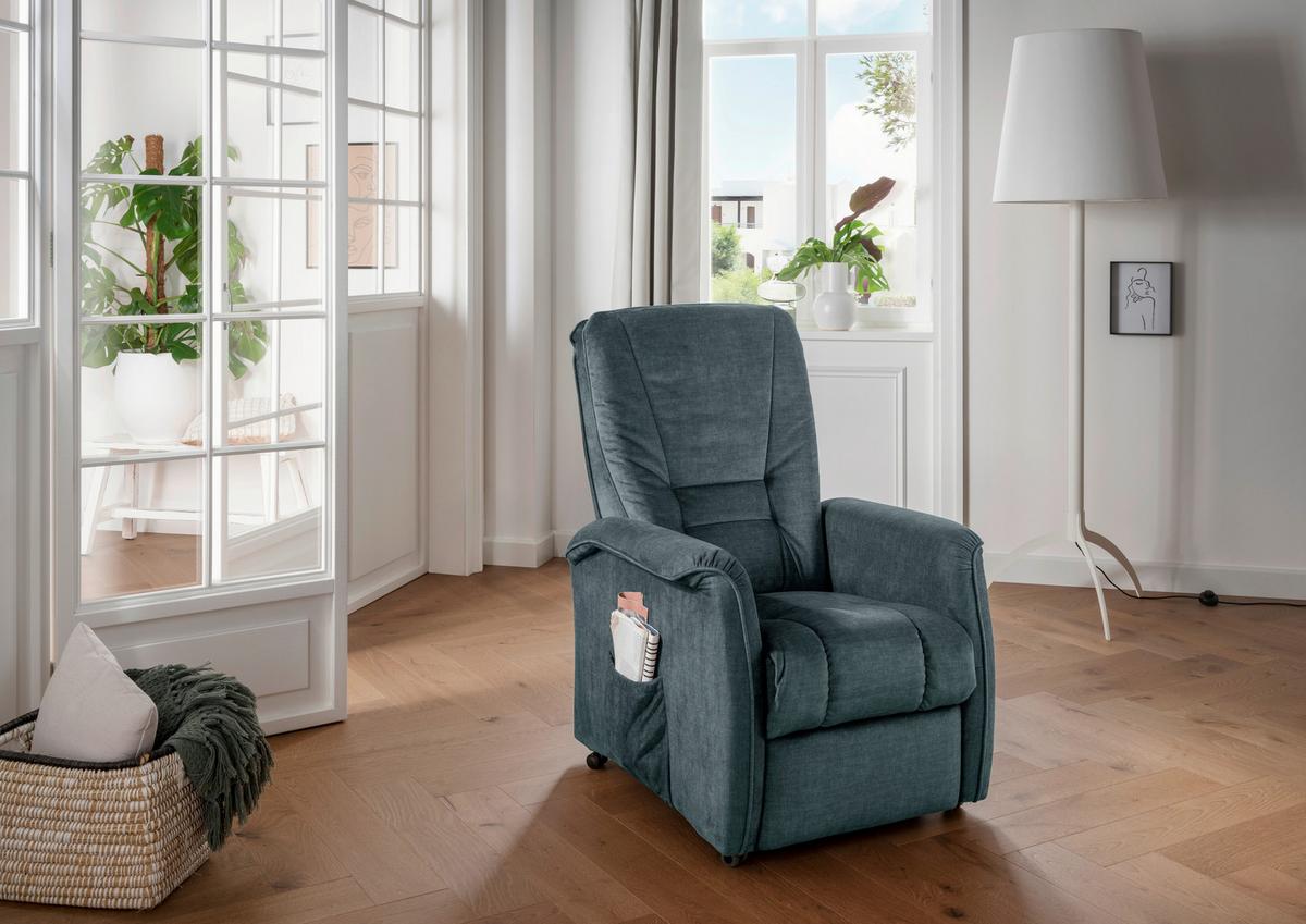 Relaxsessel Harry Dunkelblau Velours - Schwarz/Braun, Design, Kunststoff/Textil (77/107/88cm) - Livetastic