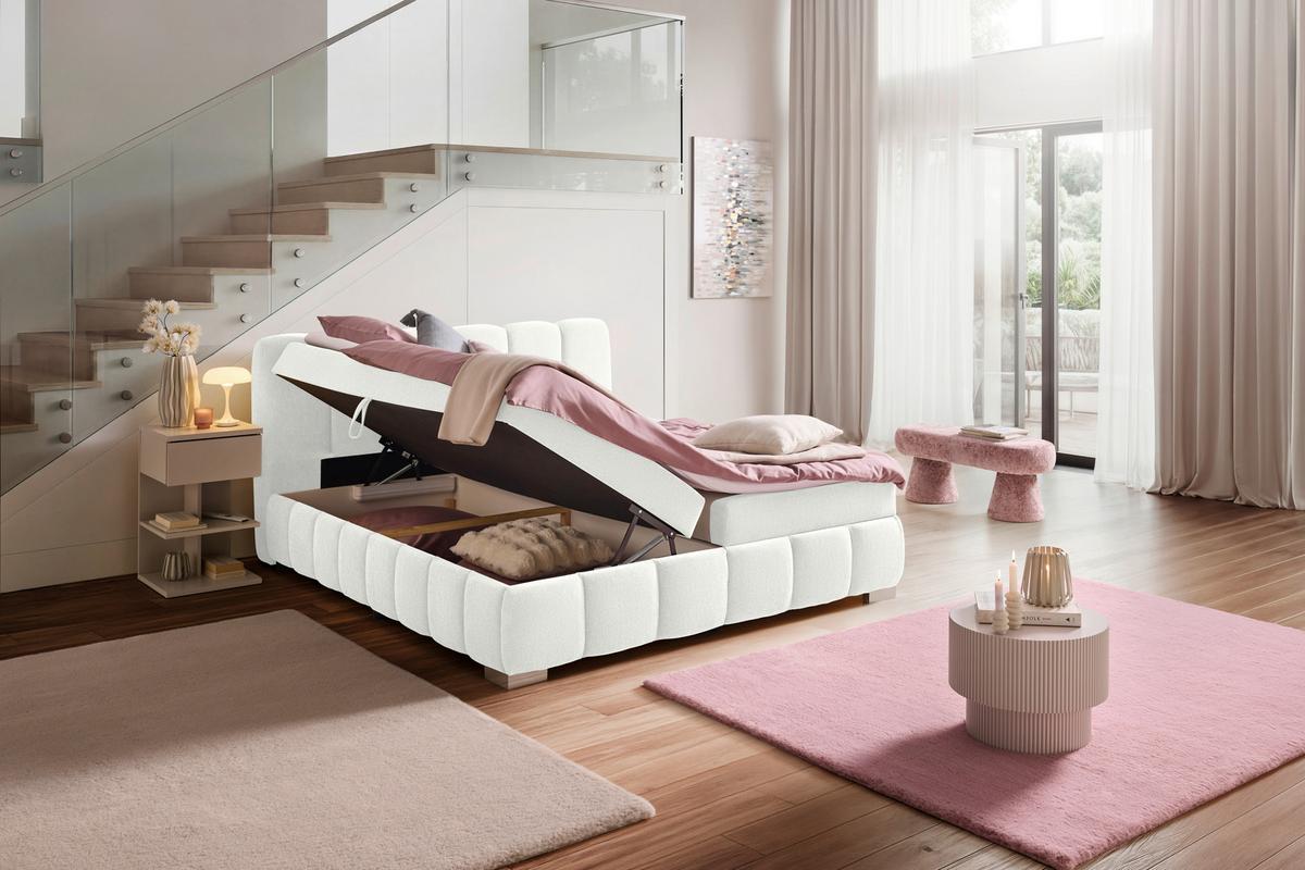 Boxbett Elaris Weiß ca. 140x200cm - Chromfarben/Weiß, KONVENTIONELL, Kunststoff/Textil (140/200cm) - Mömax