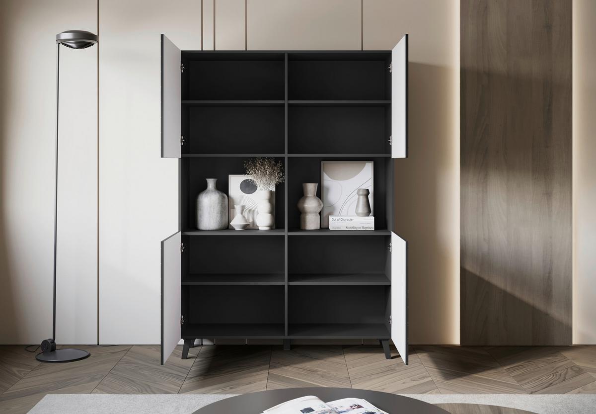Highboard Phuket ca. 120x172 cm Schwarz - Schwarz, Design, Holzwerkstoff/Kunststoff (120/172/39,1cm) - Livetastic