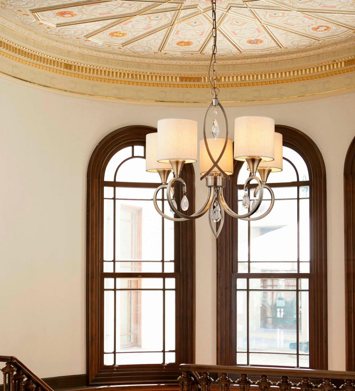 Kristály Függőlámpa Alberto 1605-5ab - bézs/sárgarézszínű, Konventionell, üveg/textil (52/106cm)