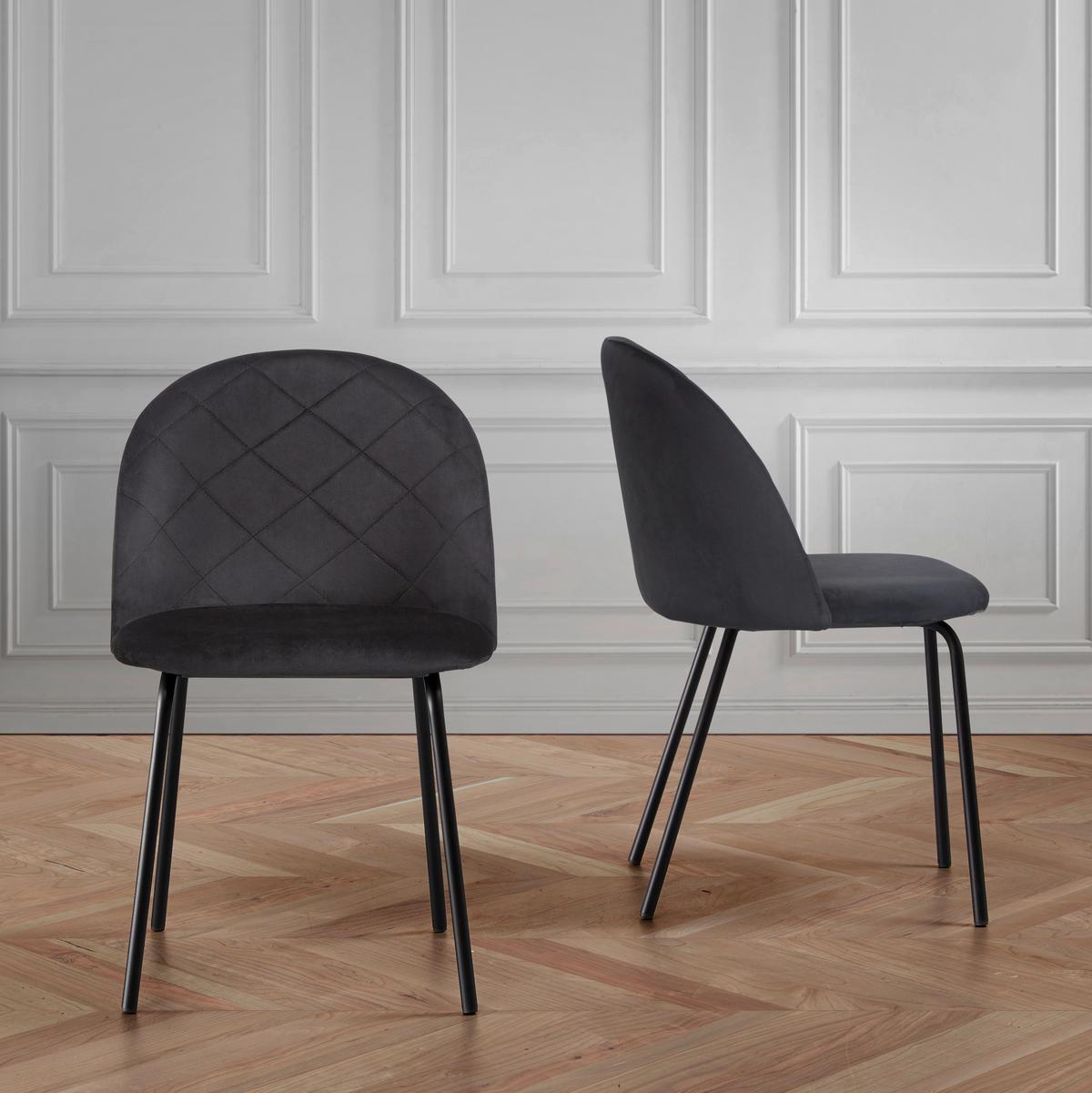 Stuhl Selina Schwarz Samt Gepolstert - Schwarz, MODERN, Holz/Textil (48,5/78/54cm) - Bessagi Home