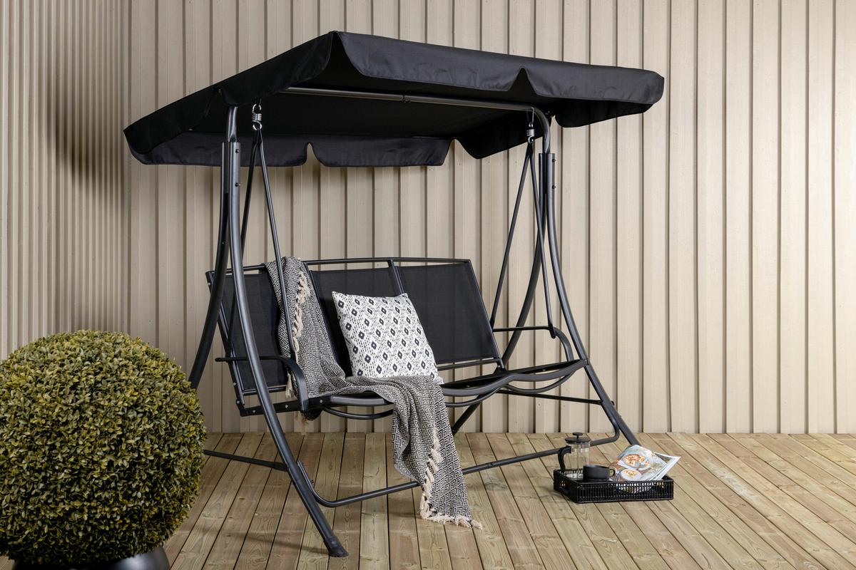 HOLLYWOODSCHAUKEL MADRAS - Schwarz, KONVENTIONELL, Textil/Metall (203/160/122cm) - Gardenson