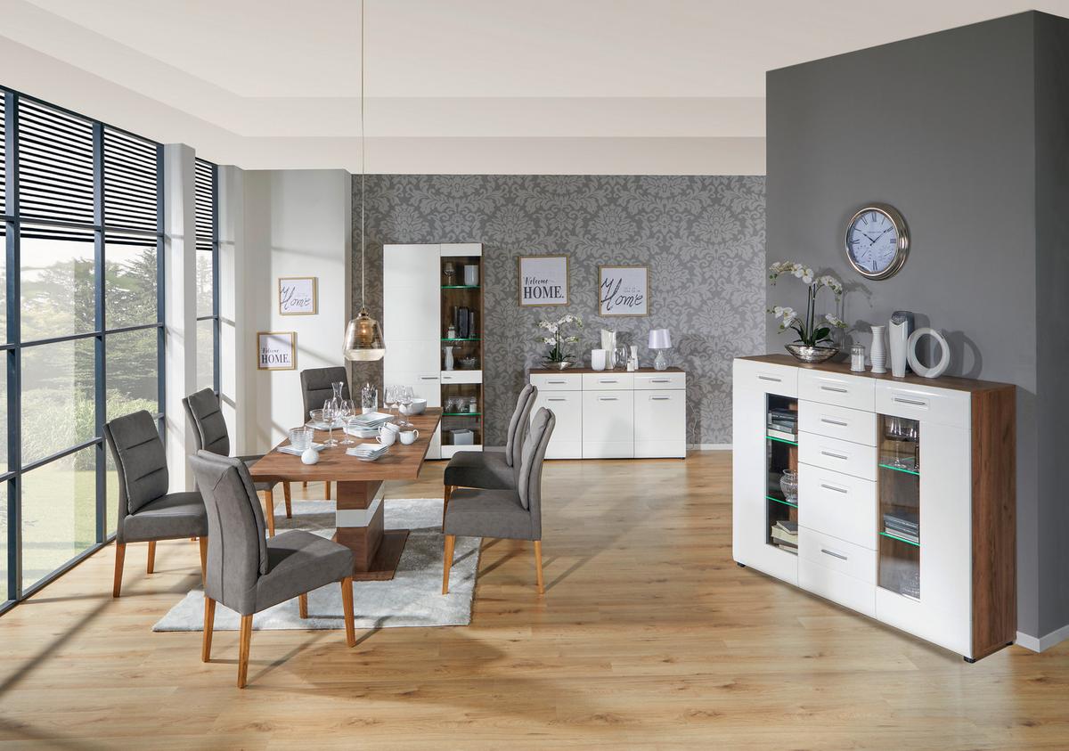 Visoka Komoda Avensis, Bela, Barva Hrasta - barve kroma/črna, Moderno, umetna masa/steklo (150/114,6/43,1cm) - Mömax