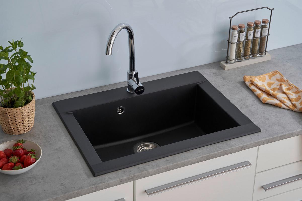 Einbauspüle Ohio ca. 66x21x50 cm Schwarz - Schwarz, Trend, Glas/Kunststoff (66/21/50cm) - Respekta