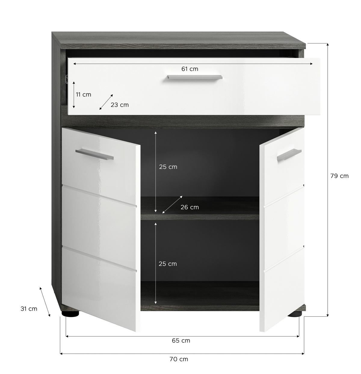 Midischrank Blake ca. 70x79 cm Rauchsilber/Weiß - Weiß Hochglanz/Silberfarben, MODERN, Holzwerkstoff/Kunststoff (70/79/31cm) - MID.YOU