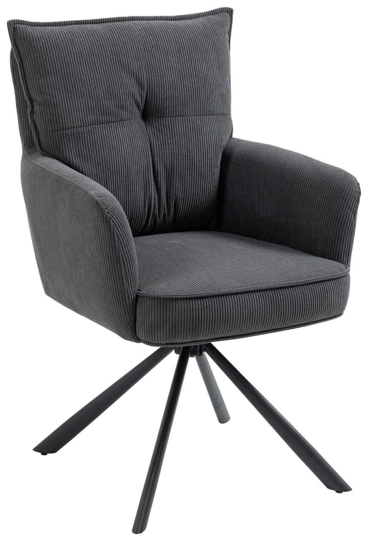 KRZESŁO Z PODŁOKIETNIKAMI POINT - antracytowy/czarny, Design, metal/tkanina (60/95/67cm) - Novel