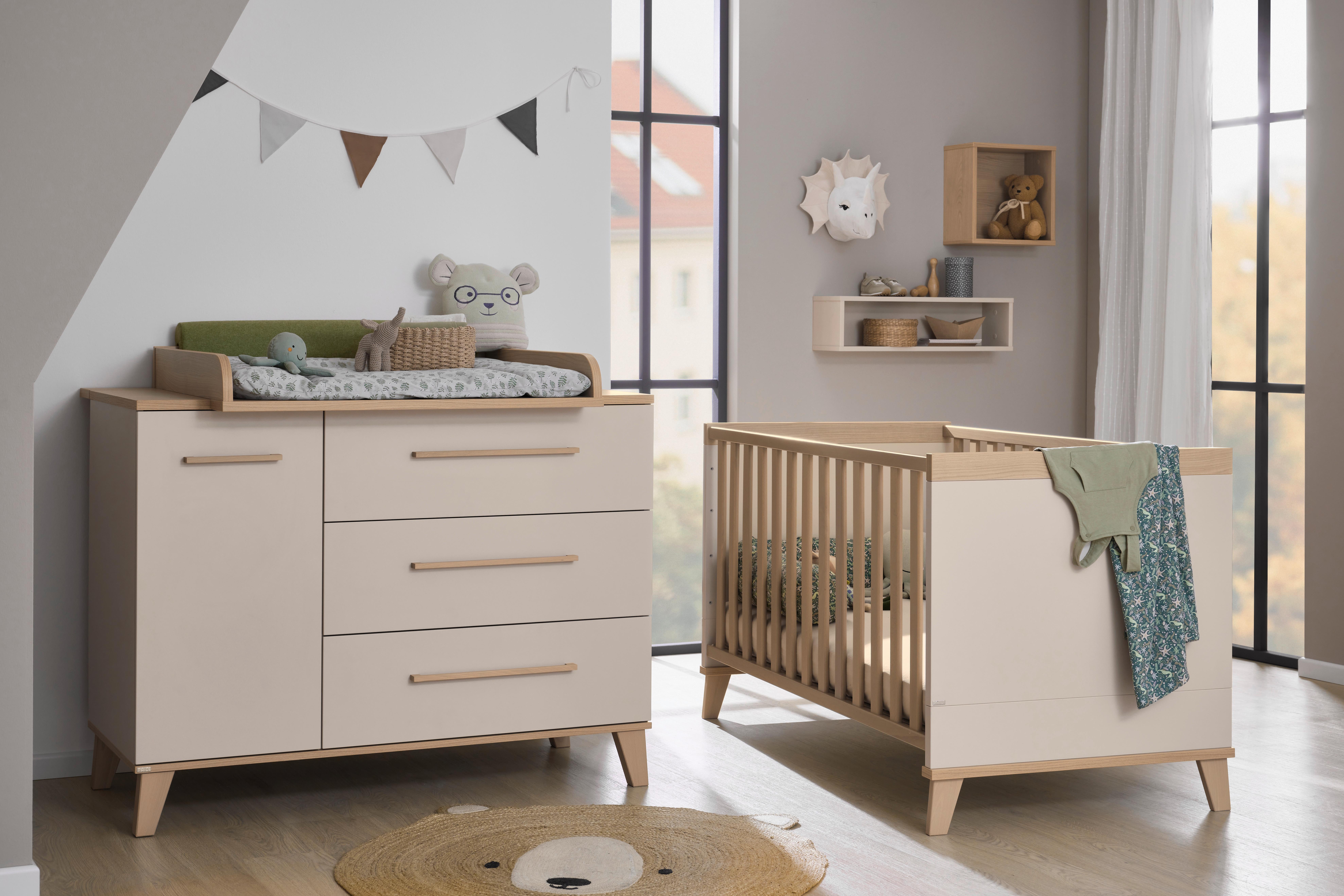 KOMODA Z PRZEWIJAKIEM MALIO - beżowy/kolor wiśni, Basics, materiał drewnopochodny (123,5/94,9/55,6cm) - Paidi