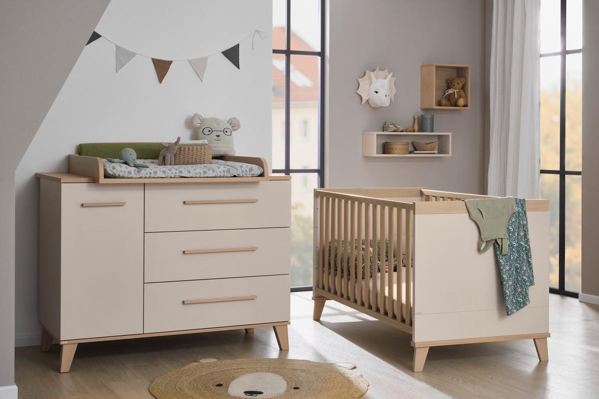 KOMODA Z PRZEWIJAKIEM MALIO - beżowy/kolor wiśni, Basics, materiał drewnopochodny (123,5/94,9/55,6cm) - Paidi