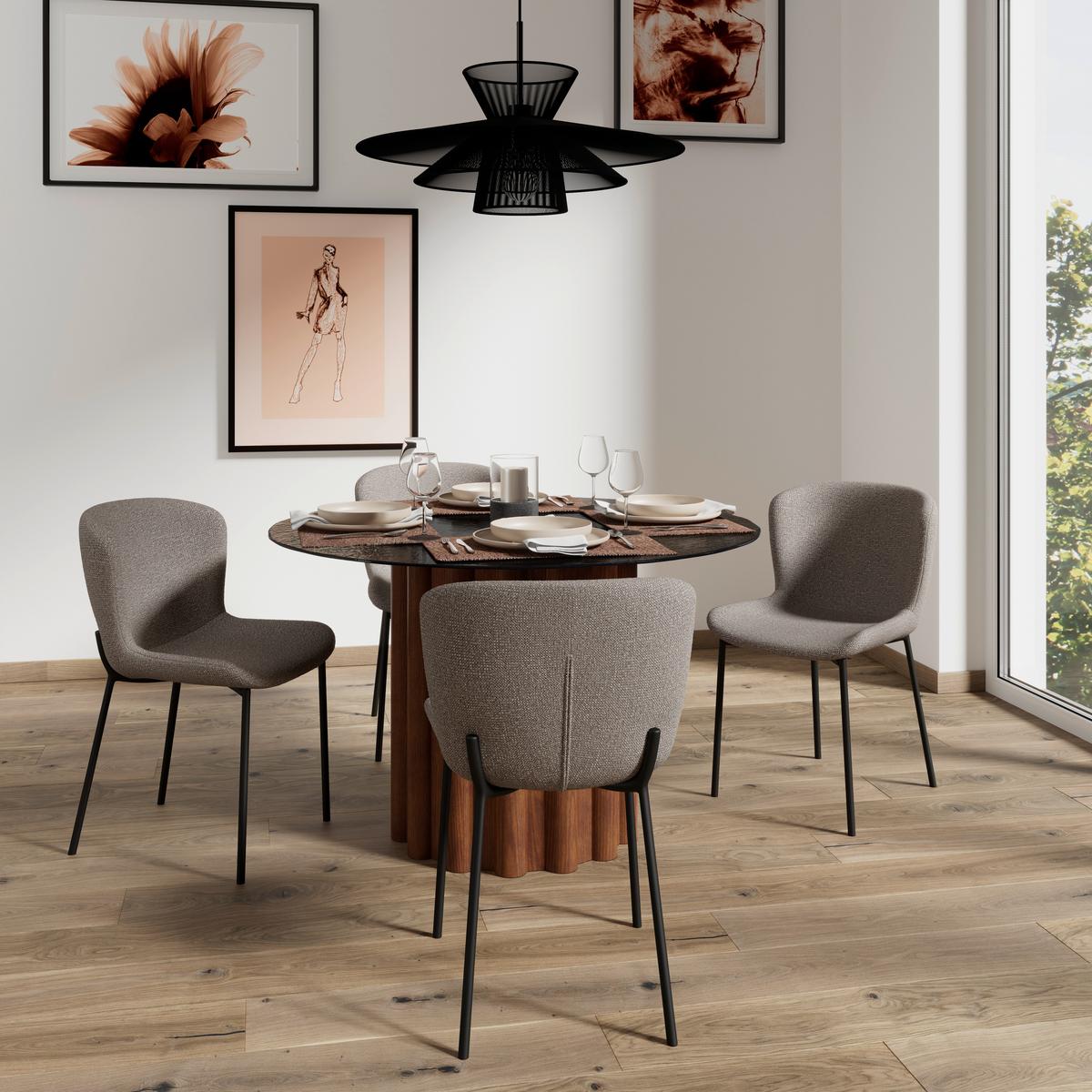 Stuhl Noemie Braun Chenille Gepolstert - Schwarz/Braun, MODERN, Holz/Textil (49/81/54cm) - Bessagi Home