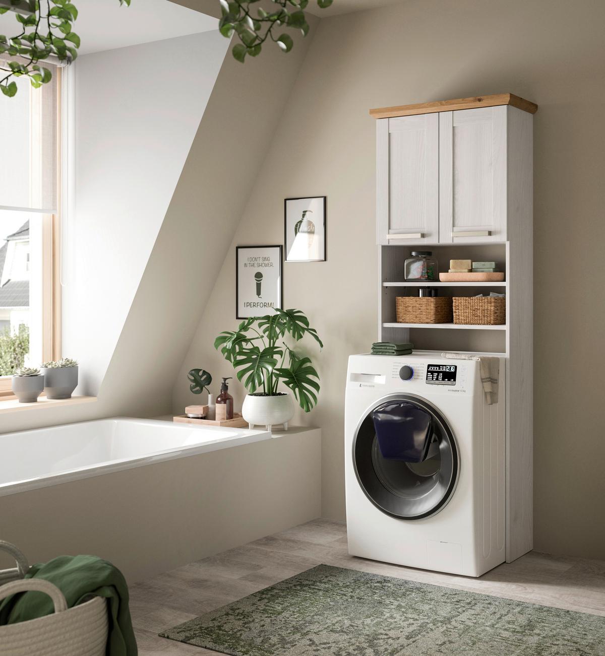 Waschmaschinenschrank Verona Lärchenfarben/Eiche Artisan - Silberfarben/Lärchefarben, Trend, Holzwerkstoff/Kunststoff (68/187/26cm) - MID.YOU