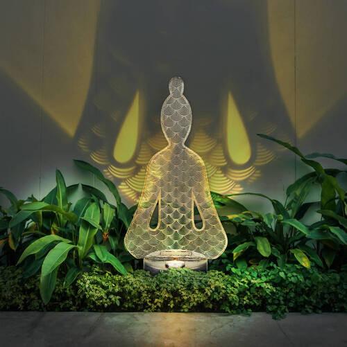 Solarna Svetilka Buddha, S Sijalko - srebrne barve/črna, Design, kovina/umetna masa (19/12/36cm) - Globo