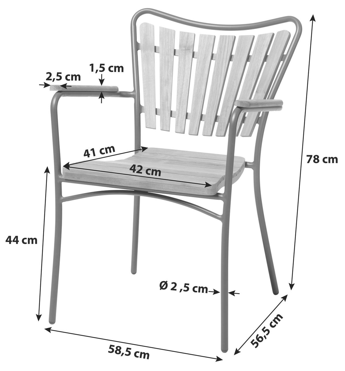 Gartenstuhl Ellen Anthrazit/Teak stapelbar - Anthrazit/Teakfarben, KONVENTIONELL, Holz/Metall (58,5/78/56,5cm) - Gardenson