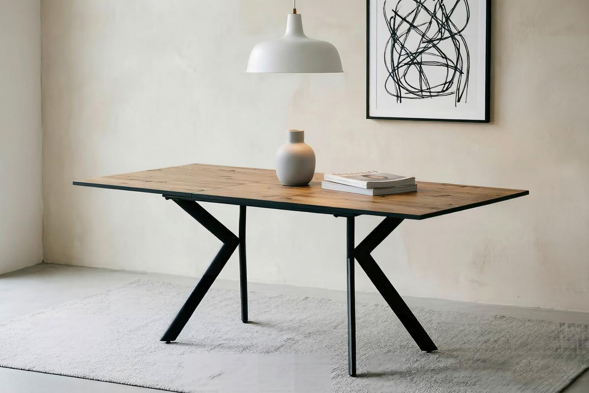 Raztegljiva Jedilna Miza Marcel, 140-180x80 - črna/barve hrasta, Moderno, kovina/leseni material (140-180/76/80cm)
