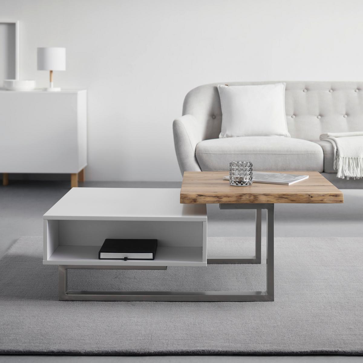 Couchtisch Carlos Weiß/Eichefarben Echtholz/MDF - Eichefarben/Weiß, MODERN, Holz/Metall (110/61/40cm) - Bessagi Home