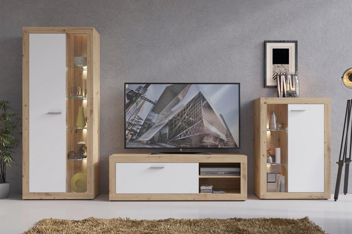 Tv-komoda Brilon - bijela/hrast Artisan, Romantično / ladanjski, drvni materijal/plastika (150/49,5/42cm) - Modern Living