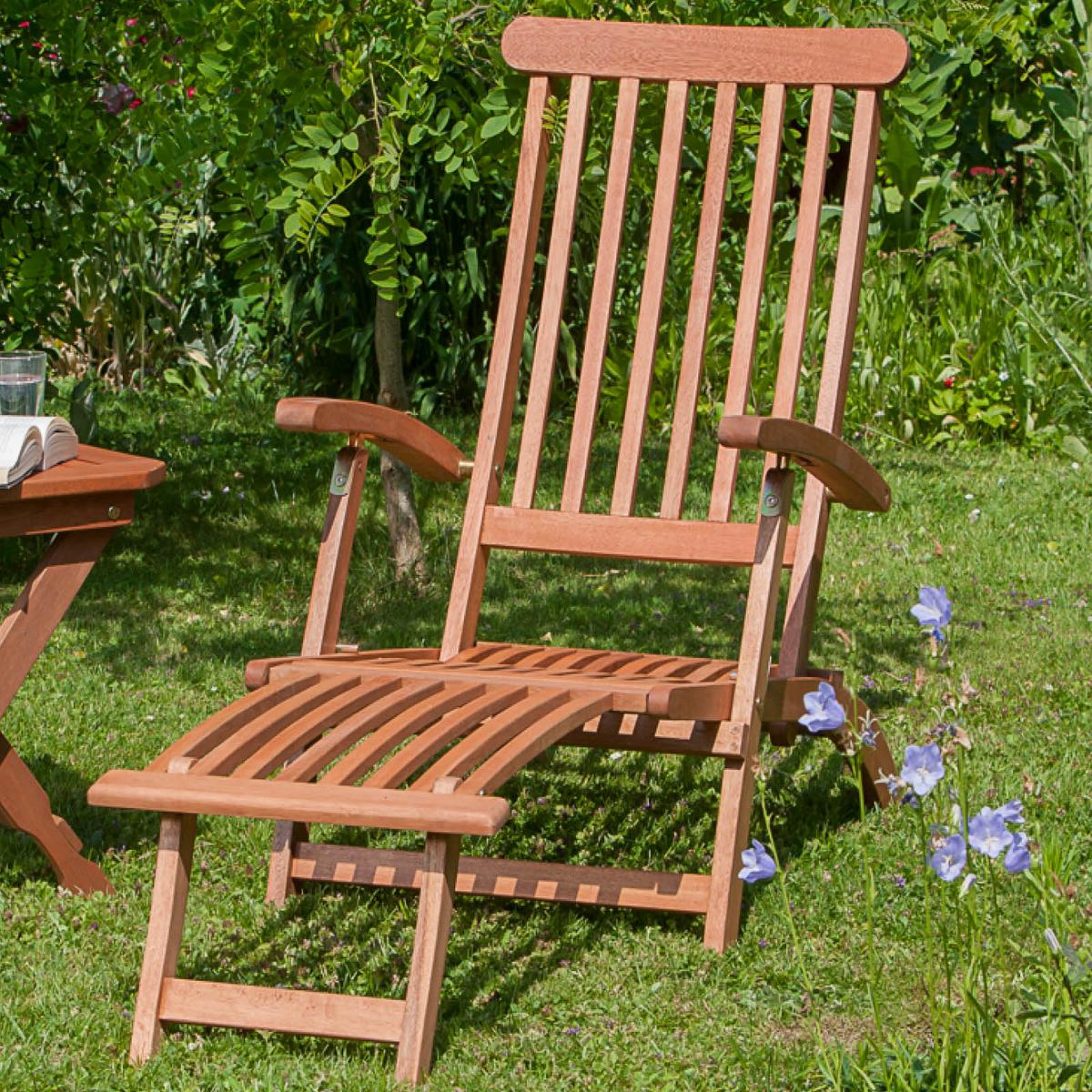 Garten-Relaxliege Deckchair aus Eukalyptus Natur - Naturfarben, KONVENTIONELL, Holz (58/92/144cm) - Gardenson