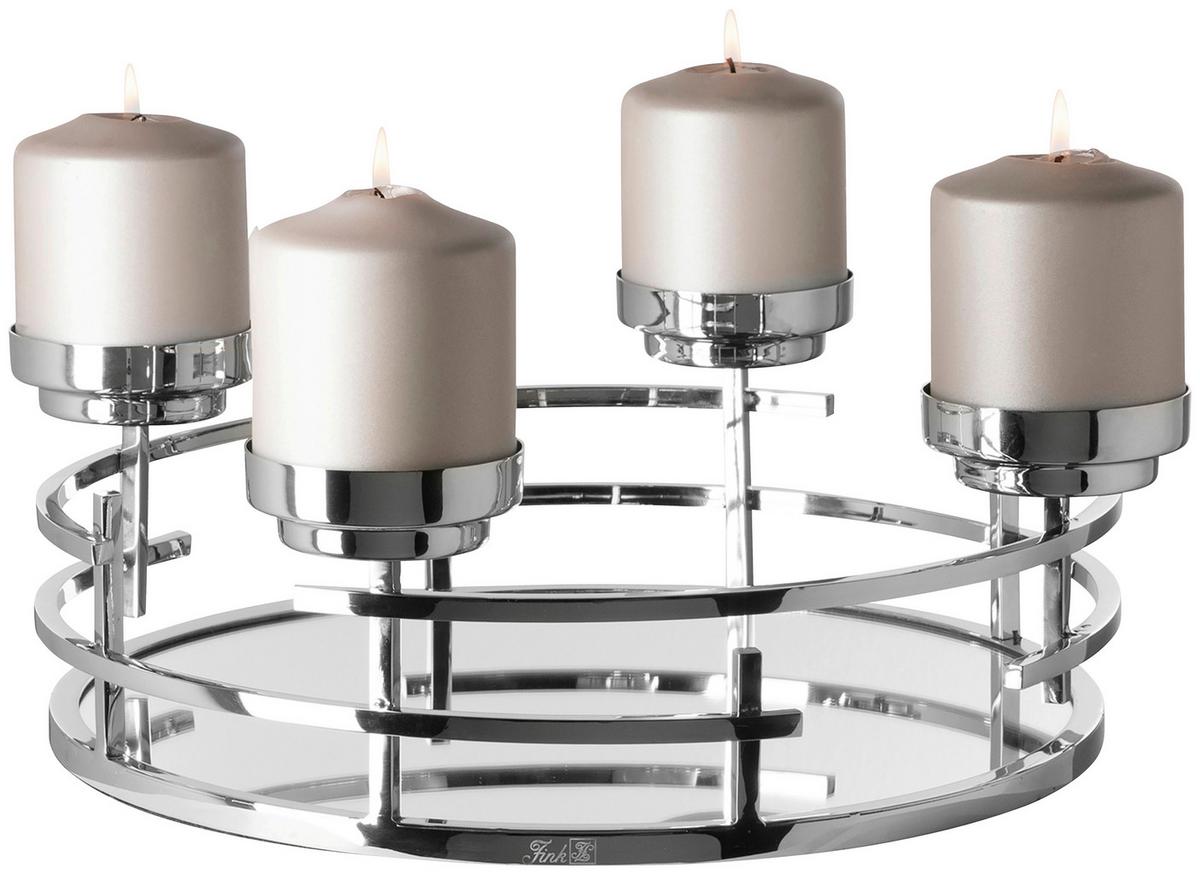 ŚWIECZNIK 145222 - kolor srebrny, Basics, metal/szkło (42/19,5cm) - Fink