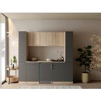 Küchenblock Ingrid m. Geräten Grau - Eichefarben/Alufarben, Design, Holzwerkstoff/Kunststoff (210cm) - Respekta